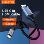 CABLETIME CC12N USB-C to HDMI Cable | 4K 30Hz Ultra HD | Plug & Play Display Cable