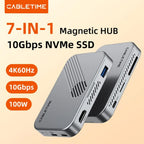 CABLETIME CB34S | 7-in-1 Magnetic USB-C Hub with NVMe SSD Enclosure | 4K60Hz HDMI | 10Gbps | 100W PD