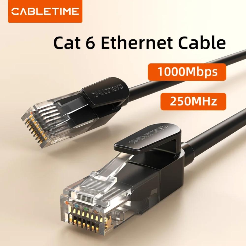 CABLETIME CN60 Cat 6 Ethernet Network Cable | 1000Mbps, 250MHz, UTP, Gold-Plated RJ45, PVC Jacket (1M - 30M)