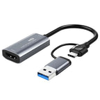 CABLETIME CB64G USB A+C to HDMI Video Capture Card | 4K Input | 1080P Output | Dual USB Interface | Aluminum Alloy Shell