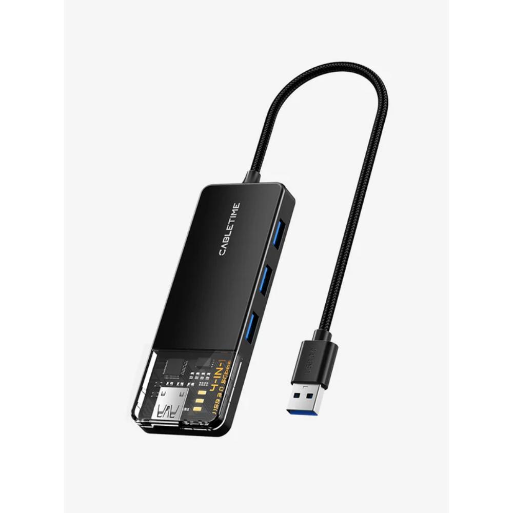 CABLETIME CB01B | 4 Port USB-A 3.0 Hub – Superspeed 5Gbps with Power Supply
