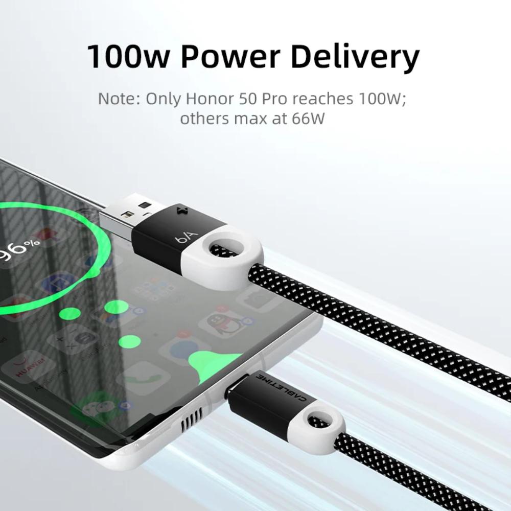 CABLETIME CAP1J 6A USB-A to USB-C Fast Charging Cable | SuperCharge High-Speed Braided Cable