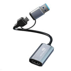 CABLETIME CB64G USB A+C to HDMI Video Capture Card | 4K Input | 1080P Output | Dual USB Interface | Aluminum Alloy Shell