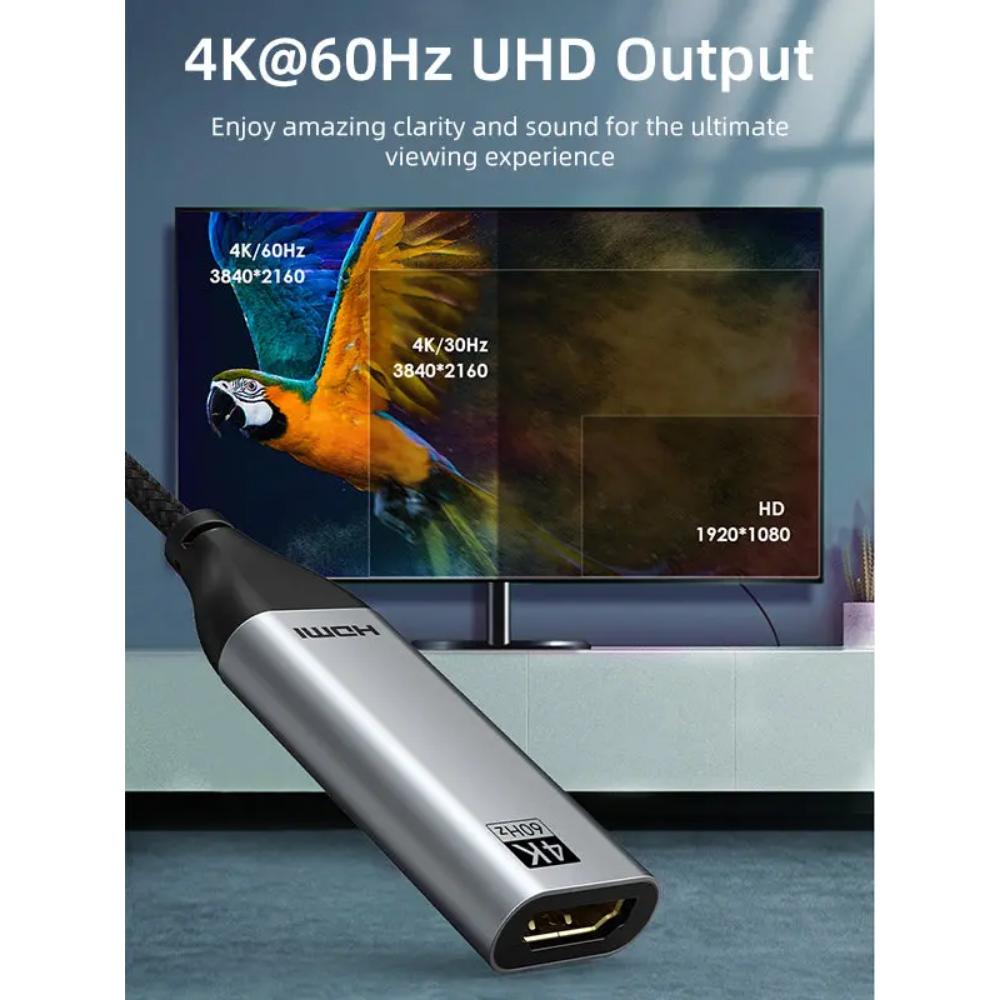 CABLETIME CP10B USB-C to HDMI Adapter | 4K 60Hz UHD Video | USB-C 3.1 to HDMI 2.0 | Aluminum Braided Cable | Plug & Play