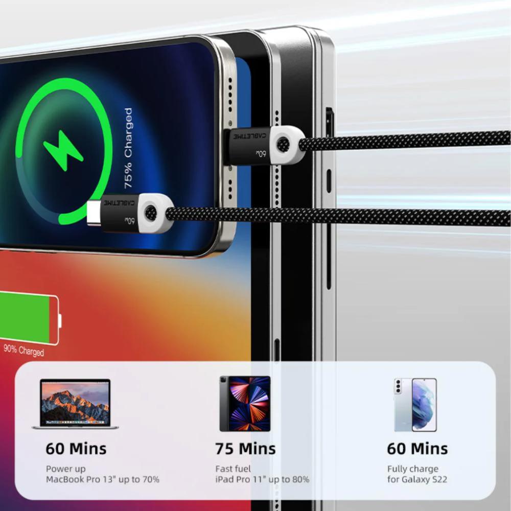 CABLETIME CUP4 60W USB-C Charge Cable | Braided Jacket & Smart Chip | 1M/2M