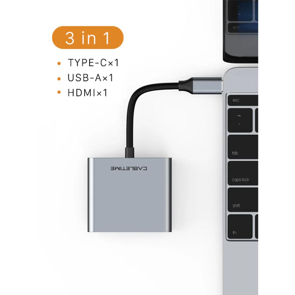 CABLETIME CB42G 3-in-1 USB-C Hub | HDMI 4K | USB 3.0 | PD 100W | Portable Adapter Regular priceRs.2,750.00
