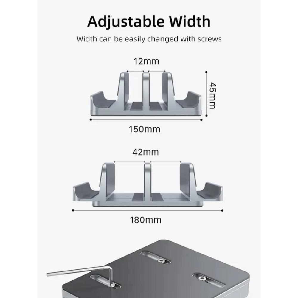 CABLETIME  CABLETIME CS14G | Aluminum Dual Vertical Laptop Stand | Adjustable Width, Dual Device Support, Anti-Slip Silicone Base