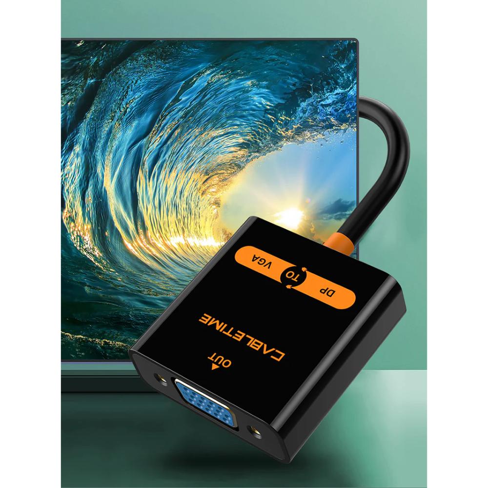 CABLETIME CP25B DisplayPort (DP) to VGA Adapter | 1080P 60Hz Full HD Output | Secure Latch Design | Plug-and-Play Connectivity