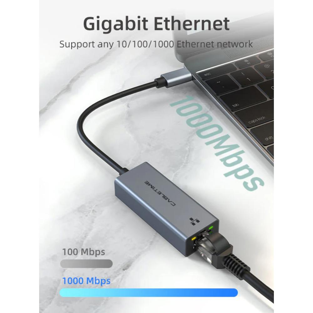 CABLETIME CB51G USB-C to RJ45 Ethernet Adapter | 1Gbps LAN | Thunderbolt 3/4 Compatible | USB-C to Gigabit Network Converter