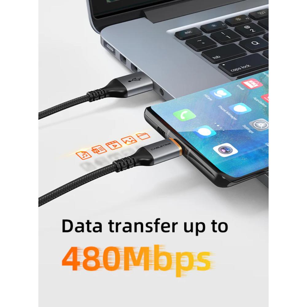 CABLETIME CA50H 5A USB-A to USB-C Fast Charging Cable | QC 4.0 High-Speed Braided Cable