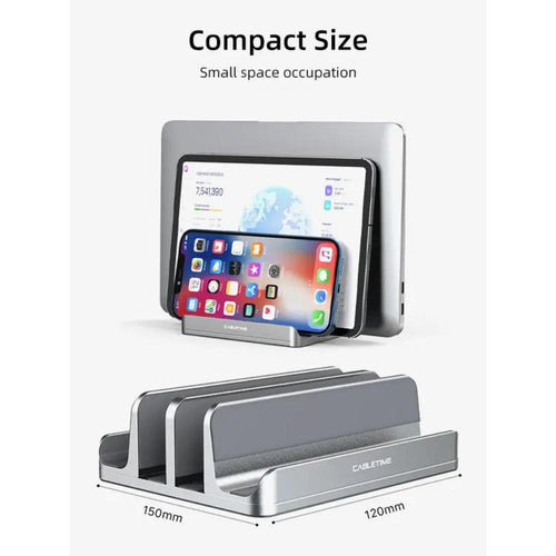 CABLETIME  CABLETIME CS14G | Aluminum Dual Vertical Laptop Stand | Adjustable Width, Dual Device Support, Anti-Slip Silicone Base