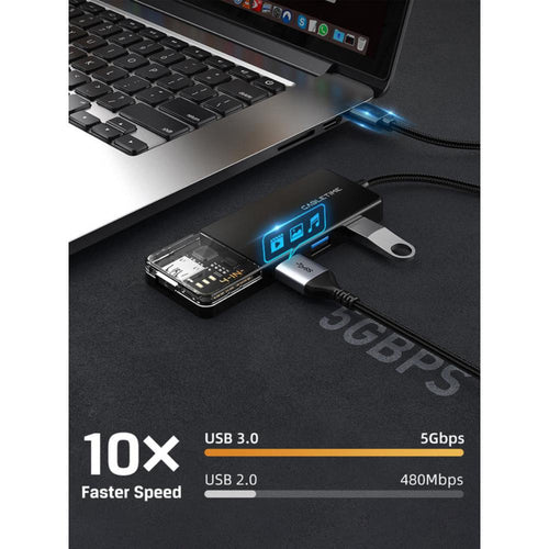 CABLETIME CB01B | 4 Port USB-A 3.0 Hub – Superspeed 5Gbps with Power Supply