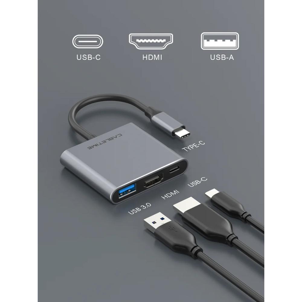 CABLETIME CB42G 3-in-1 USB-C Hub | HDMI 4K | USB 3.0 | PD 100W | Portable Adapter Regular priceRs.2,750.00