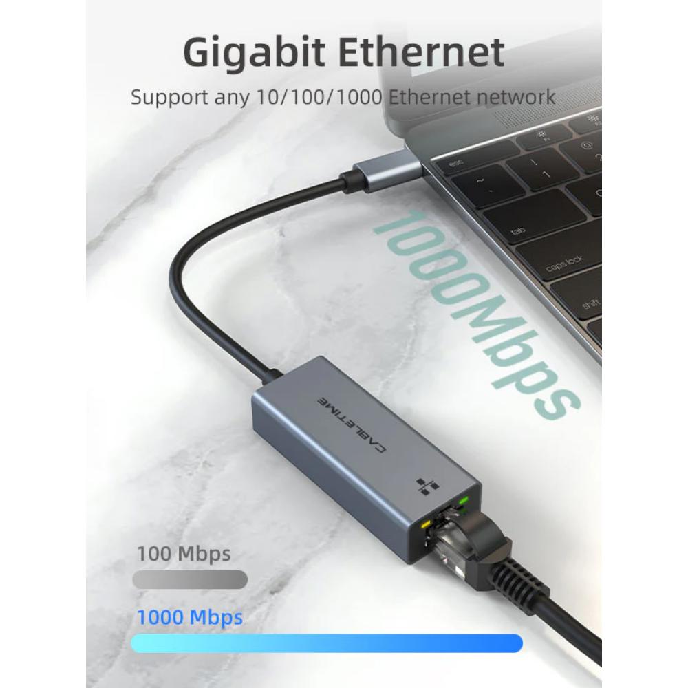 CABLETIME CB51G USB-C to Gigabit Ethernet Adapter | Thunderbolt 3/4 Compatible | 1000Mbps RJ45 LAN | Aluminum Shell | Plug & Play