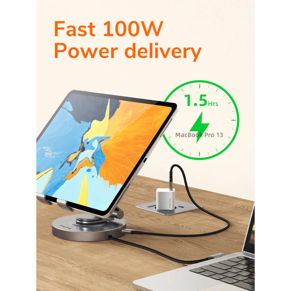 CABLETIME CB02G | 8-in-1 USB-C Docking Station with Stand for iPad Pro & Air | 4K@60Hz HDMI, 100W PD, 5Gbps USB, 360° Adjustable Aluminum Design