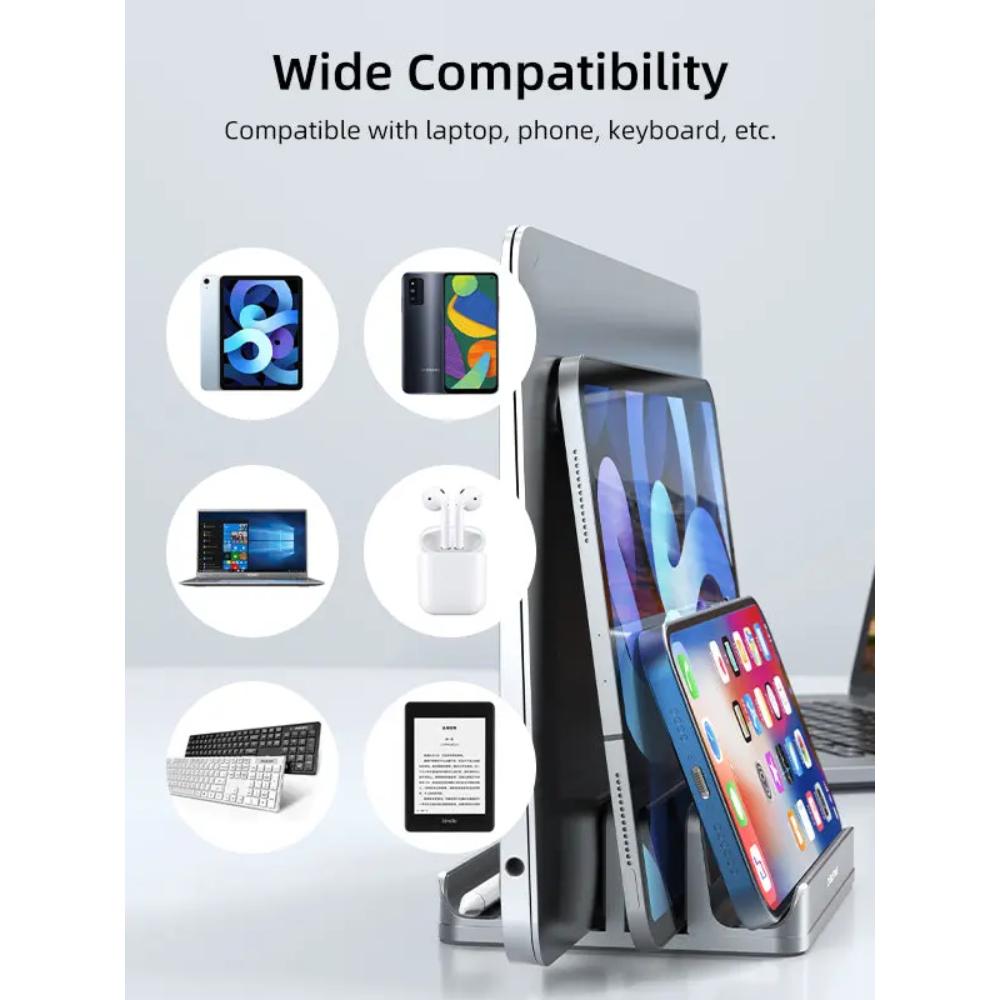 CABLETIME  CABLETIME CS14G | Aluminum Dual Vertical Laptop Stand | Adjustable Width, Dual Device Support, Anti-Slip Silicone Base