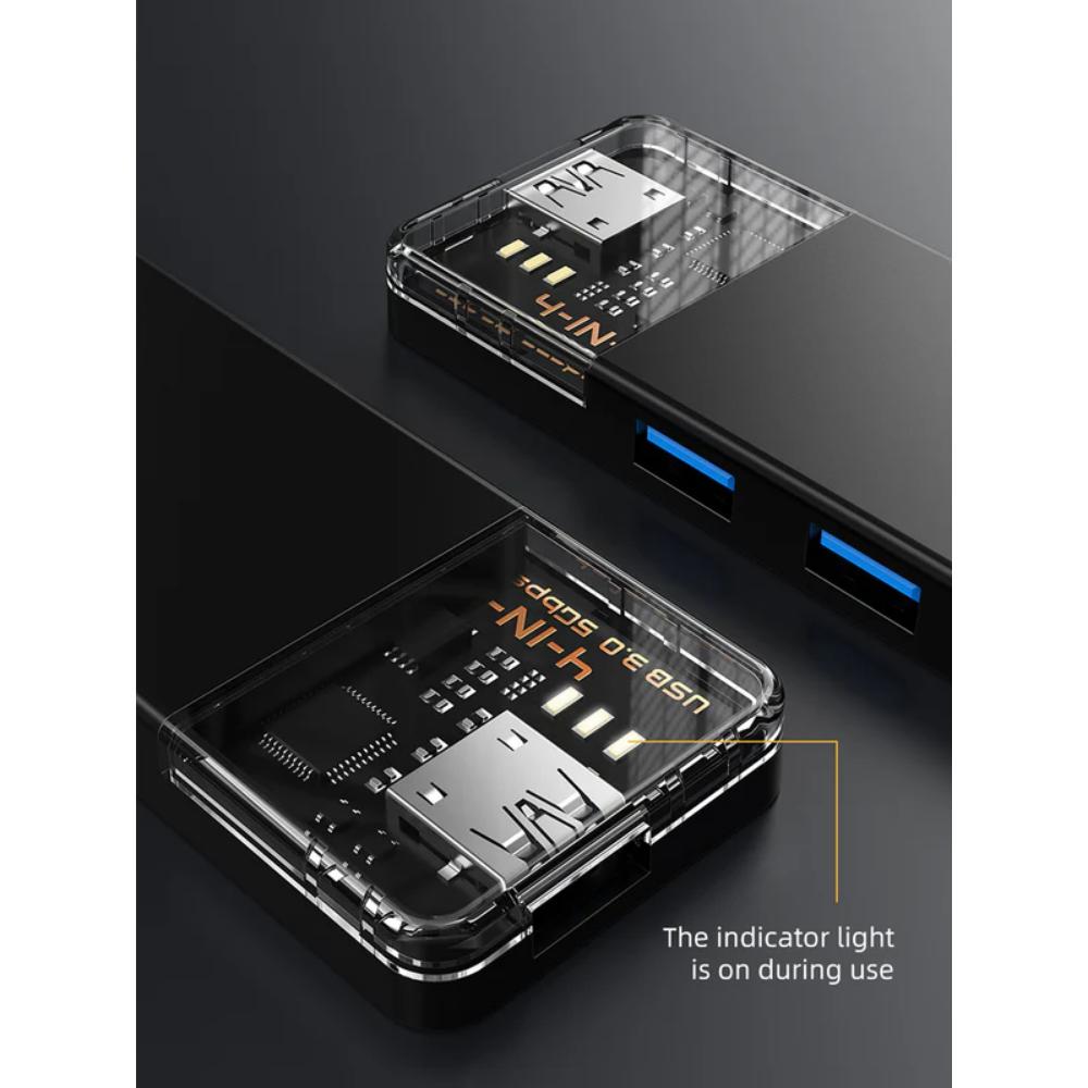 CABLETIME CB01B | 4 Port USB-A 3.0 Hub – Superspeed 5Gbps with Power Supply