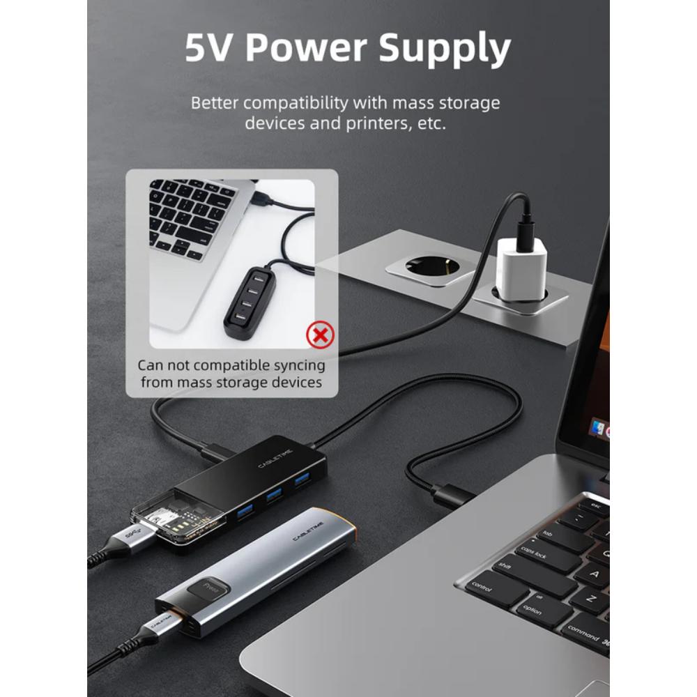 CABLETIME CB01B | 4 Port USB-A 3.0 Hub – Superspeed 5Gbps with Power Supply