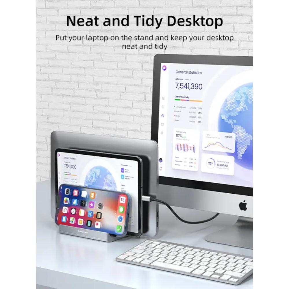 CABLETIME  CABLETIME CS14G | Aluminum Dual Vertical Laptop Stand | Adjustable Width, Dual Device Support, Anti-Slip Silicone Base