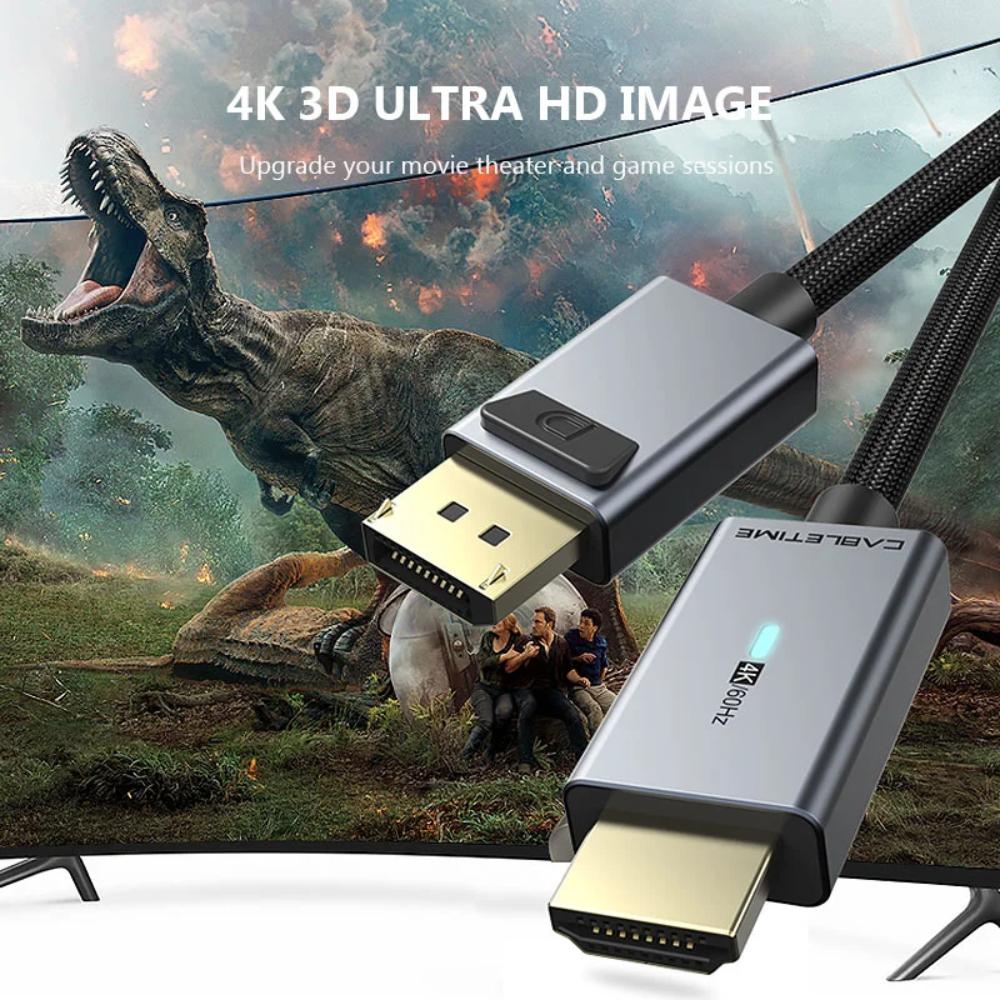 CABLETIME CD30K DisplayPort to HDMI Cable | 4K 60Hz UHD | DP to HDMI Converter Cable (1.8M)
