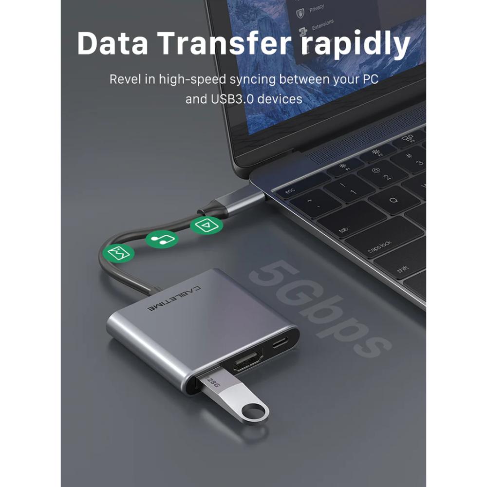 CABLETIME CB42G 3-in-1 USB-C Hub | HDMI 4K | USB 3.0 | PD 100W | Portable Adapter Regular priceRs.2,750.00
