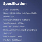 CABLETIME CH12 HDMI 2.1 Cable | 8K@60Hz, 4K@120Hz, 48Gbps, Gold-Plated, 1M/5M
