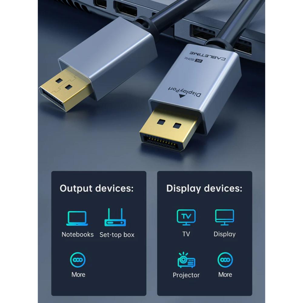 CABLETIME CD20H DisplayPort 1.2 Cable | 4K 60Hz Ultra HD | High-Performance DP to DP Cable