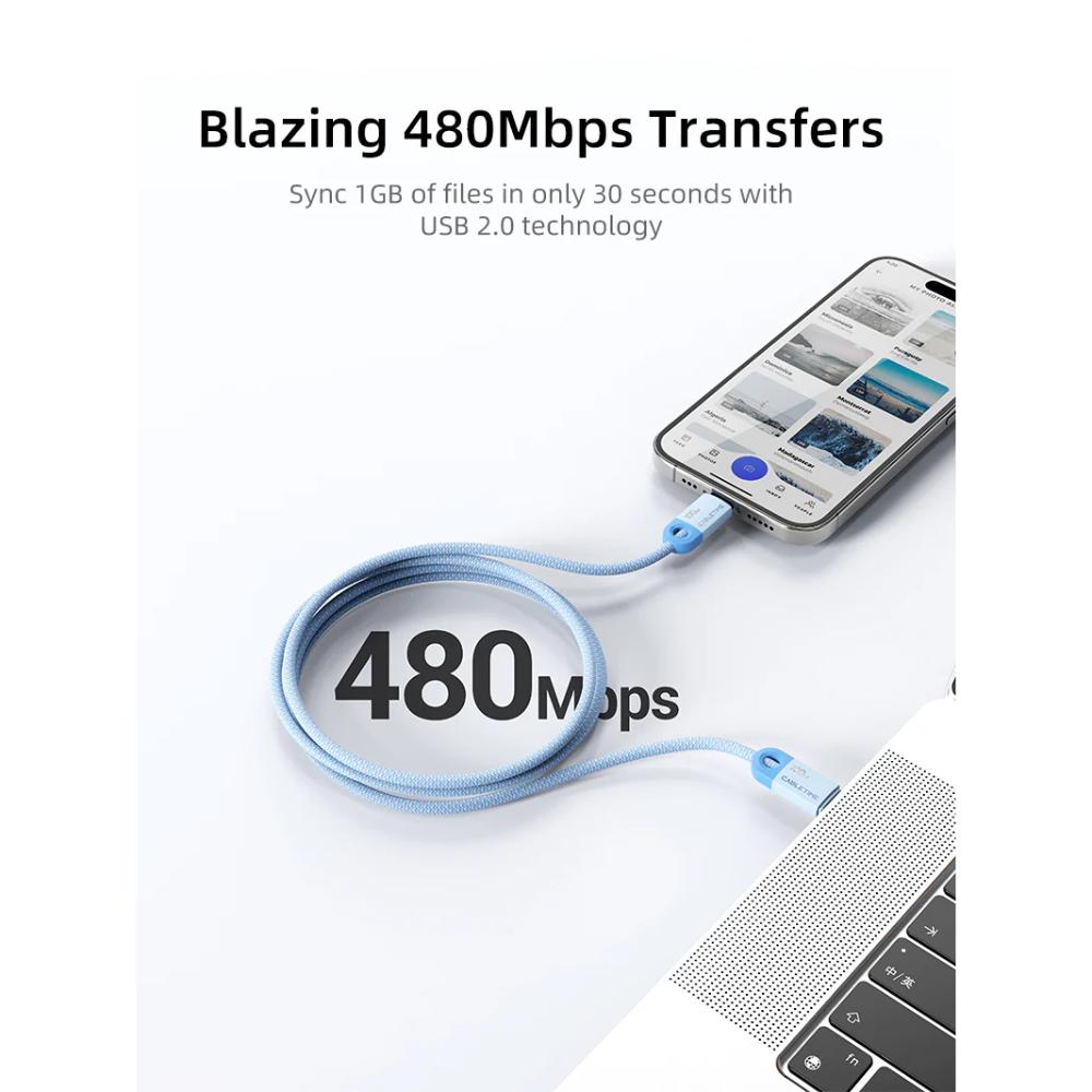 CABLETIME CUP1H 100W USB C to USB C Fast Charger Cable Braided for iPhone