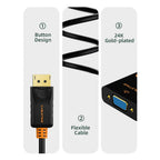 CABLETIME CP25B DisplayPort (DP) to VGA Adapter | 1080P 60Hz Full HD Output | Secure Latch Design | Plug-and-Play Connectivity