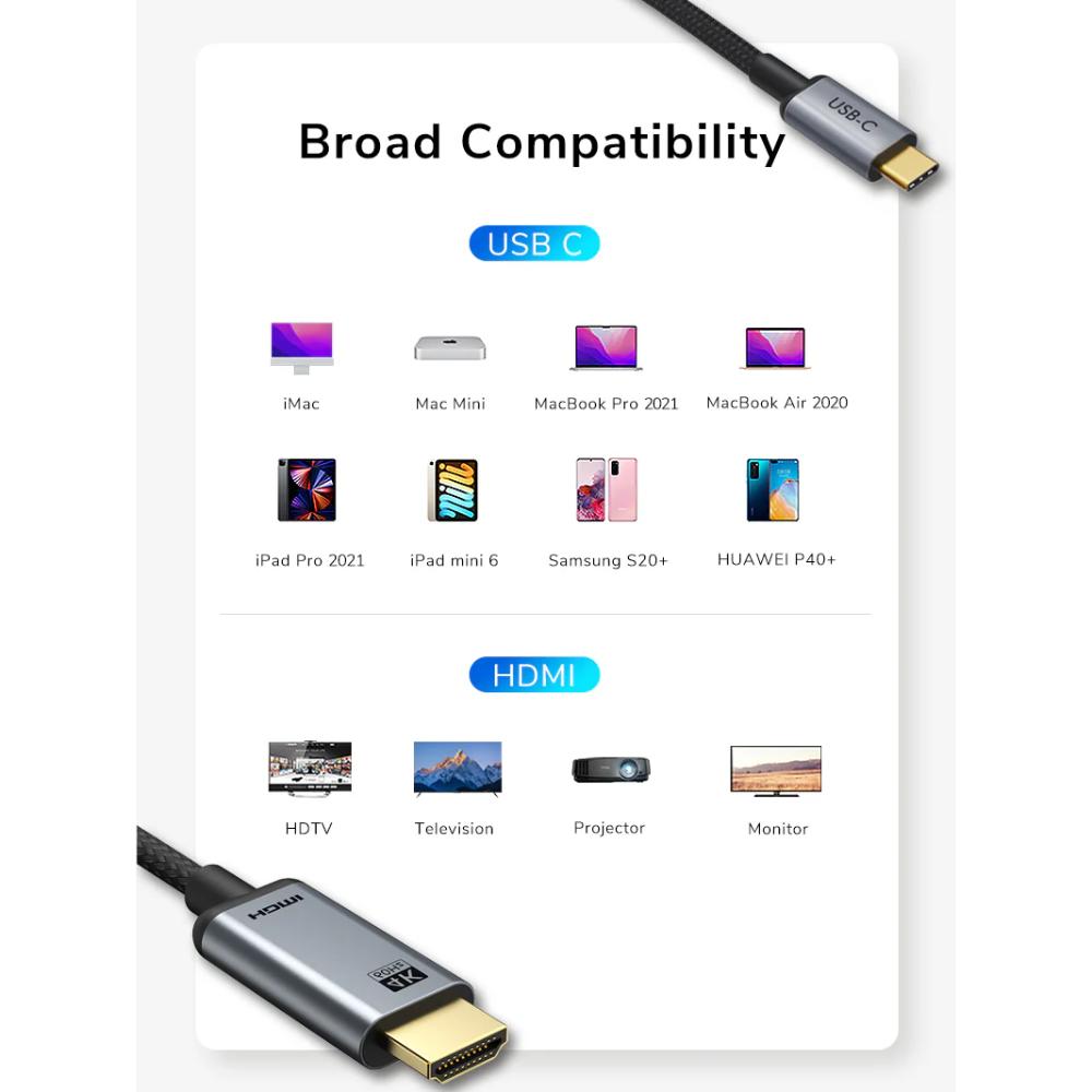 CABLETIME CC13K USB-C to HDMI 2.0 Cable | 4K 60Hz Ultra HD | 18Gbps High-Speed Display