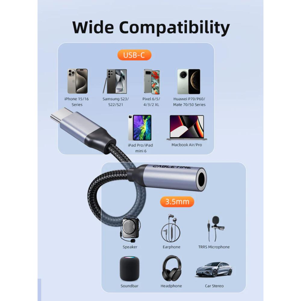 CABLETIME CPA6G USB-C to 3.5mm Audio Adapter