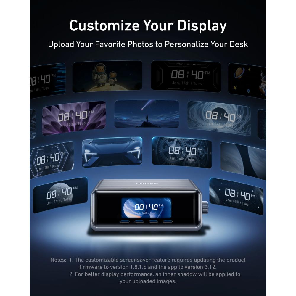 A2345 –  Anker Prime Charger (250W, 6 Ports, GaNPrime) – Smart Desktop Charging Station with LCD Display & 140W USB-C