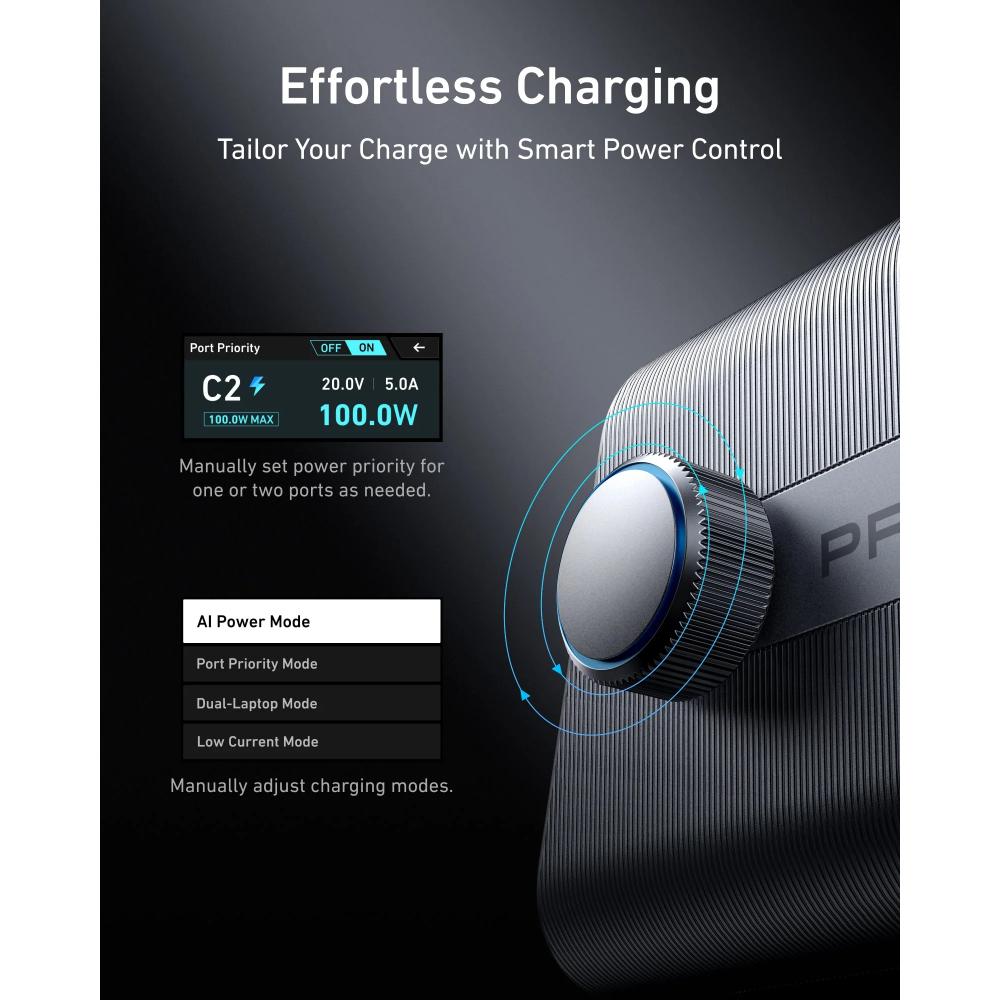 A2345 –  Anker Prime Charger (250W, 6 Ports, GaNPrime) – Smart Desktop Charging Station with LCD Display & 140W USB-C