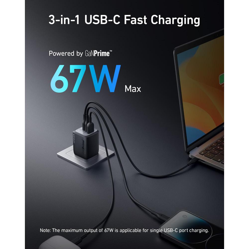 A2669- Anker Prime 67W GaN Wall Charger (3 Ports)