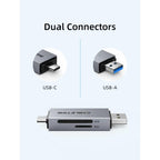 CABLETIME CD40G USB-C & USB-A SD/TF Card Reader | Dual Interface | 104MB/s High-Speed Data Transfer | Aluminum Alloy Shell