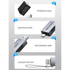CABLETIME CD40G USB-C & USB-A SD/TF Card Reader | Dual Interface | 104MB/s High-Speed Data Transfer | Aluminum Alloy Shell