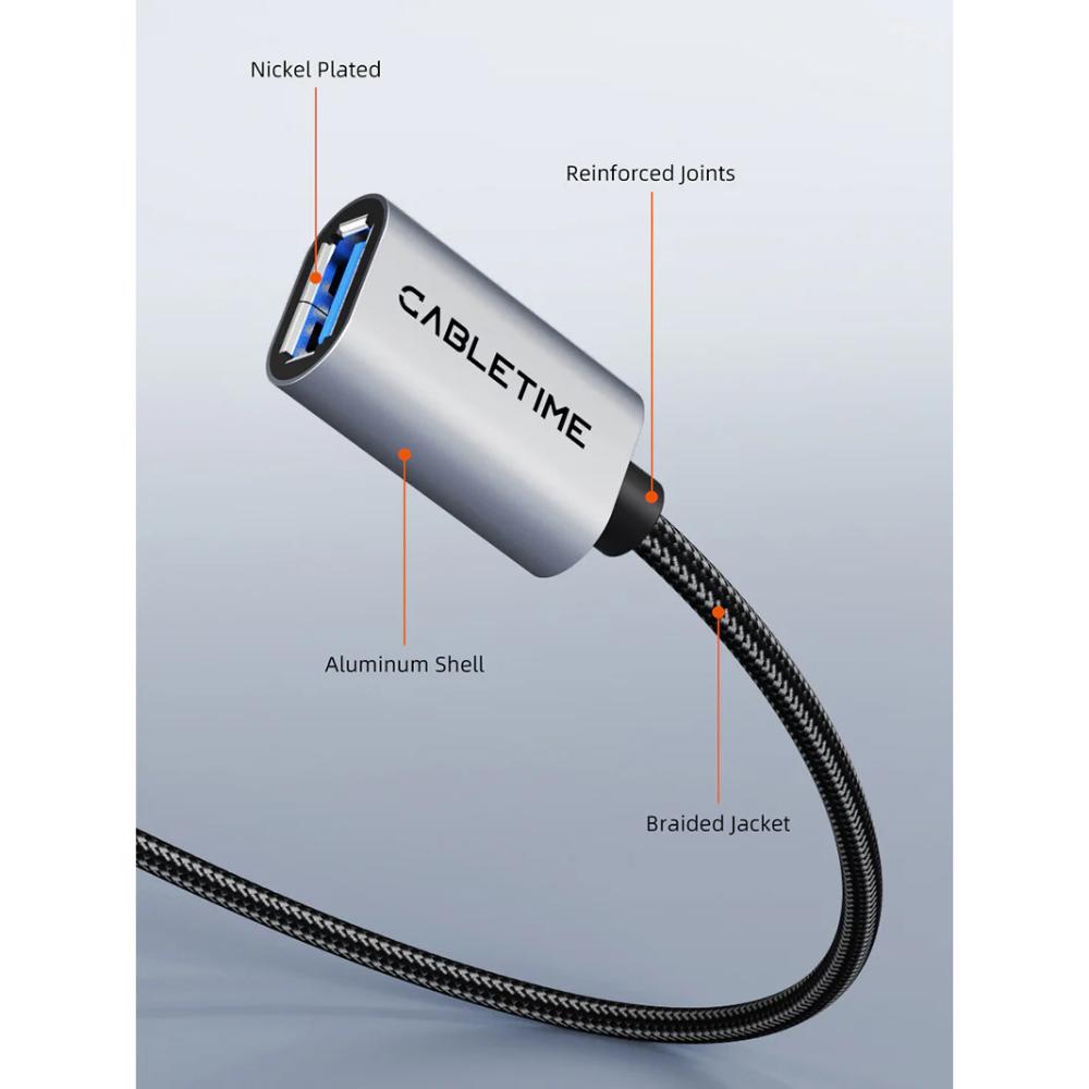 CABLETIME CA17 USB 3.0 A Male to Female Extension Cable | 5Gbps High-Speed Braided USB Extender