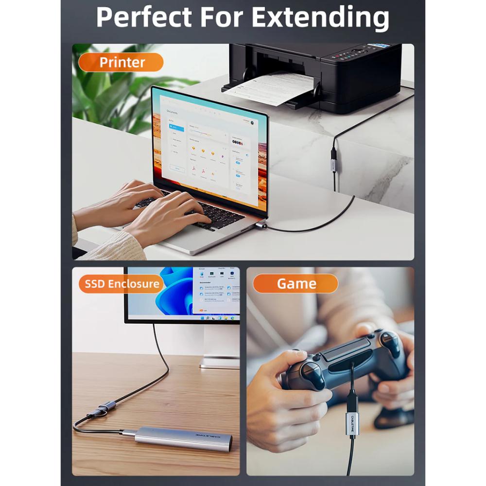 CABLETIME CA17 USB 3.0 A Male to Female Extension Cable | 5Gbps High-Speed Braided USB Extender