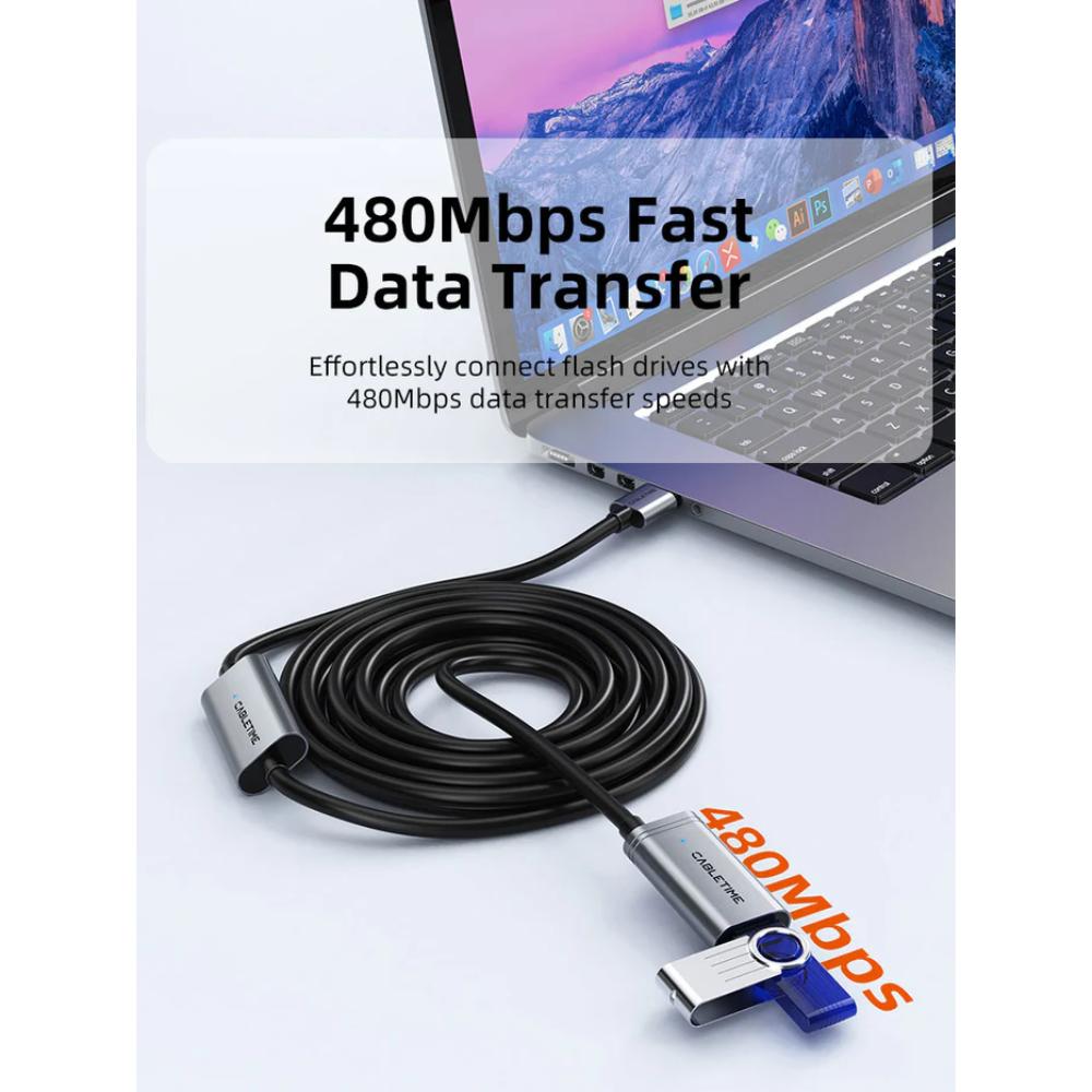 CABLETIME CA19 USB 2.0 Active Extension Cable | 480Mbps Stable Data | Signal Booster