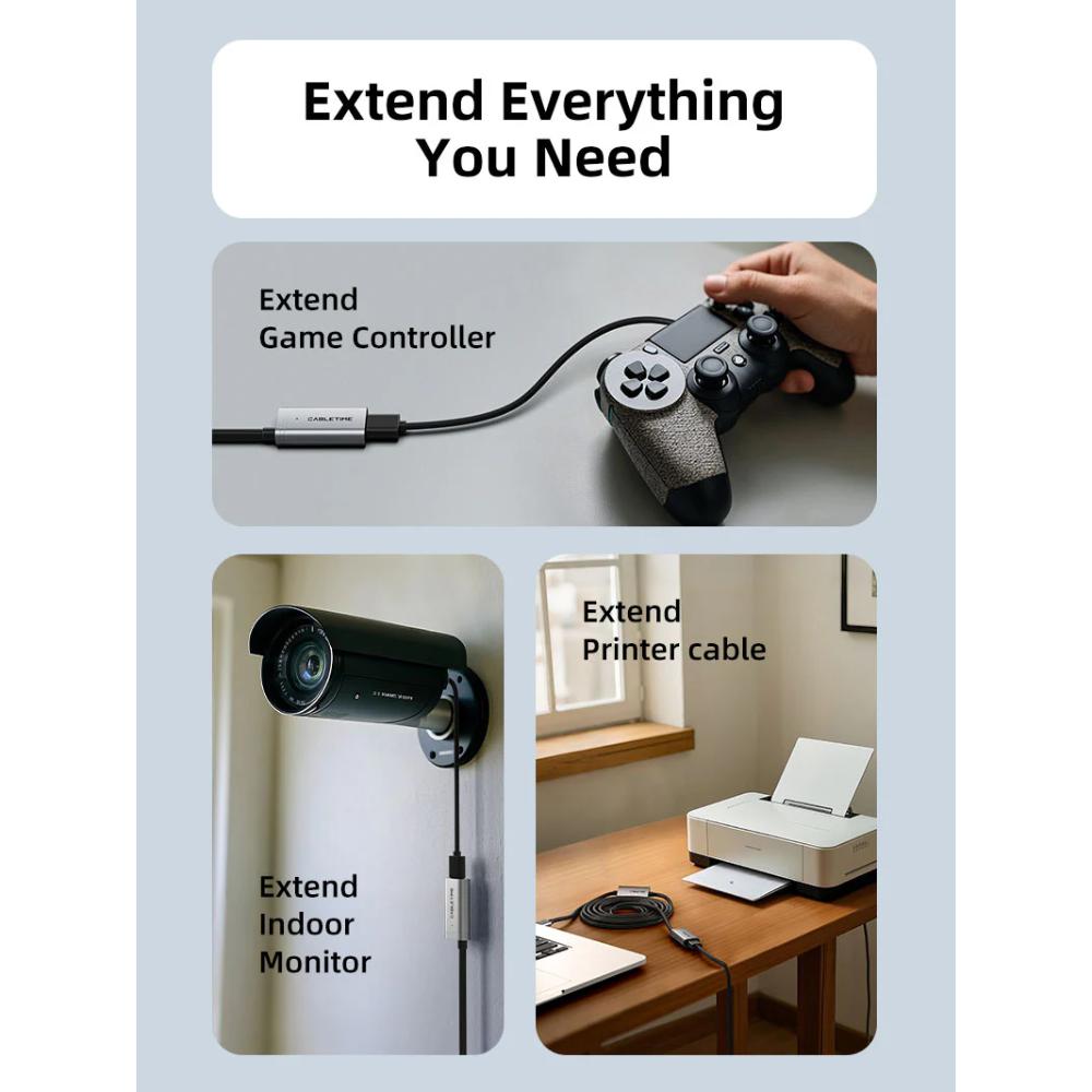 CABLETIME CA19 USB 2.0 Active Extension Cable | 480Mbps Stable Data | Signal Booster