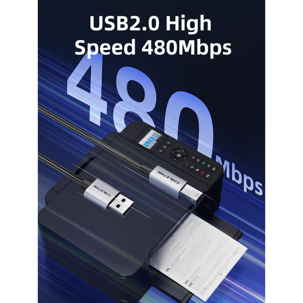CABLETIME CA15L USB 2.0 A to B Printer Cable | 480Mbps High-Speed | Braided Durable Cable
