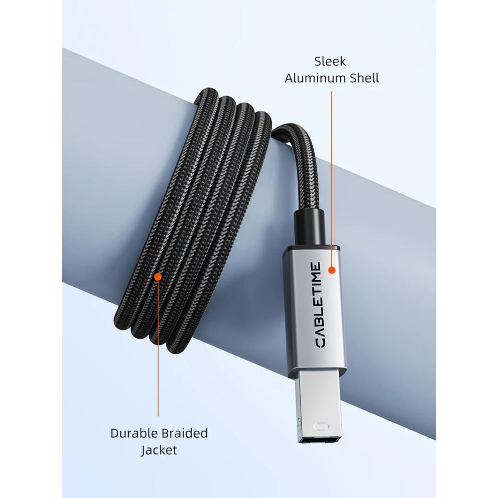 CABLETIME CA15L USB 2.0 A to B Printer Cable | 480Mbps High-Speed | Braided Durable Cable