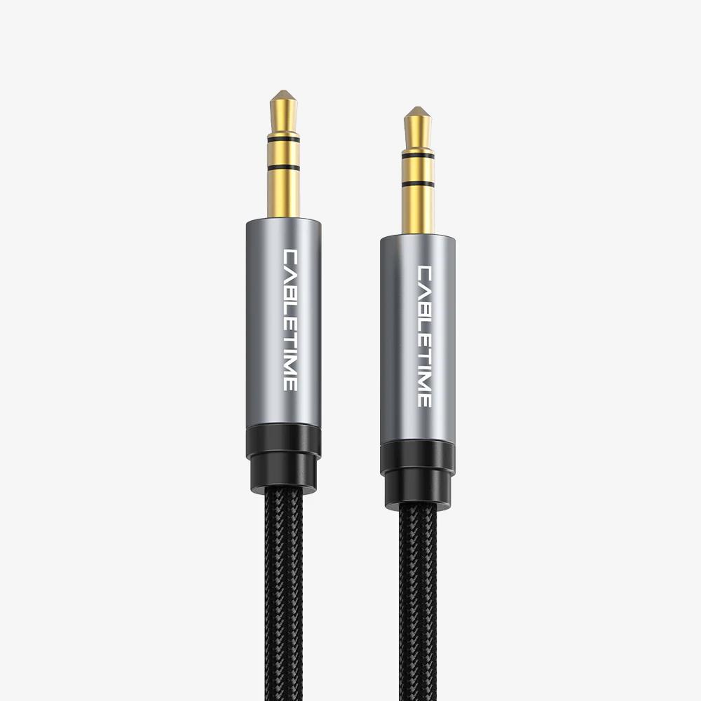 CABLETIME CF10K 3.5mm Male to Male Stereo Audio AUX Cable | Gold-Plated Connectors, Nylon Braided, 1.8m Length