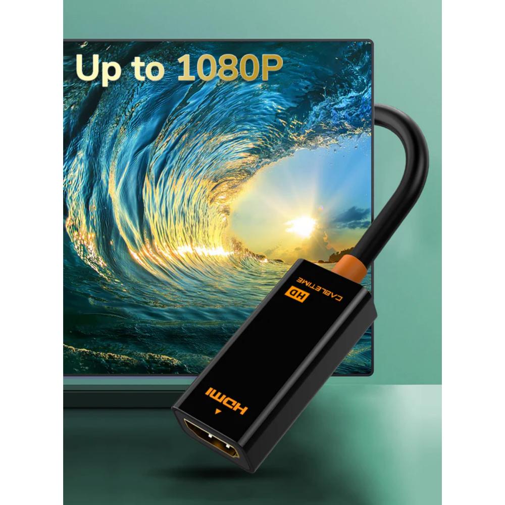 CABLETIME CP22B DisplayPort (DP) to HDMI Adapter | 1080P 60Hz | DP Male to HDMI Female Converter | Gold-Plated | Plug & Play