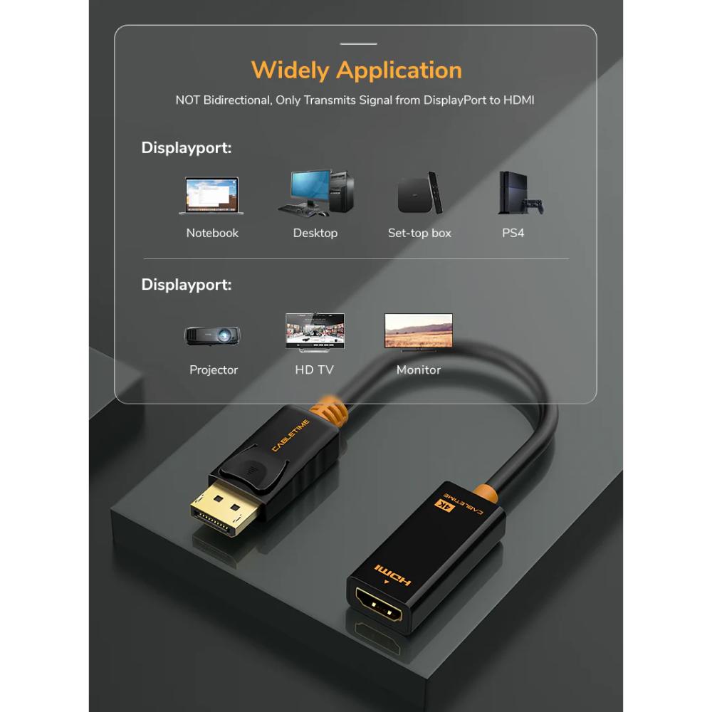 CABLETIME CP21B DisplayPort to HDMI Adapter (4K 30Hz)