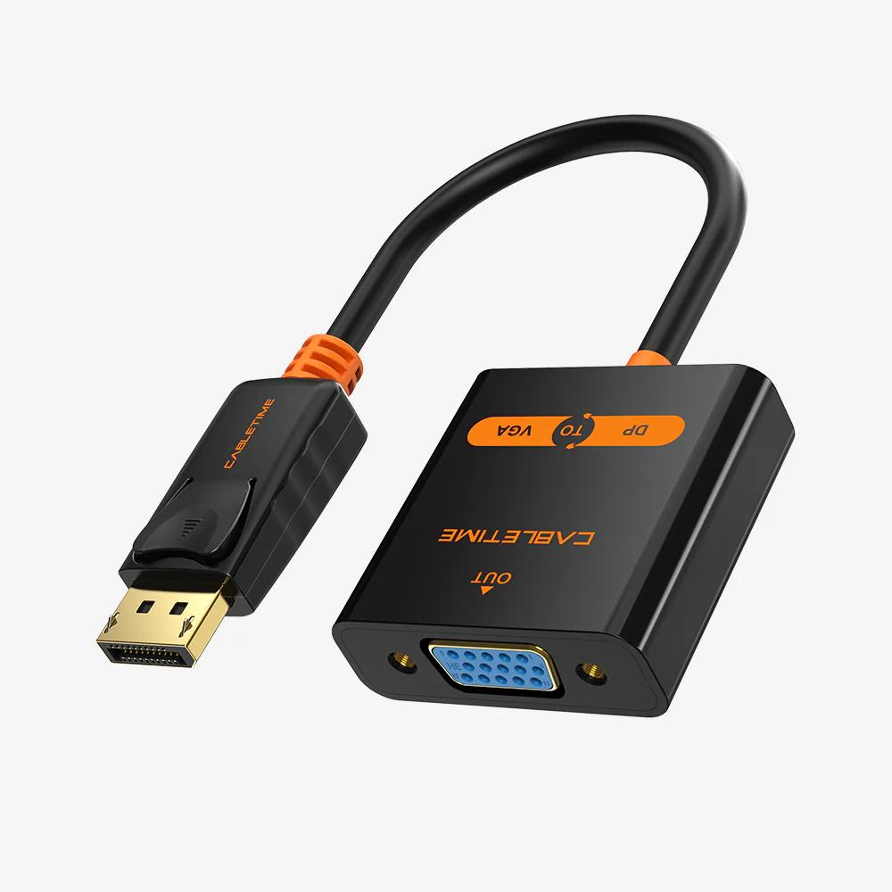 CABLETIME CP25B DisplayPort (DP) to VGA Adapter | 1080P 60Hz Full HD Output | Secure Latch Design | Plug-and-Play Connectivity