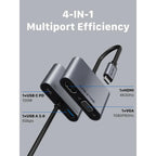 CABLETIME CB41G | USB Type-C to HDMI + VGA Adapter – 4-in-1 Hub with 100W Power Delivery