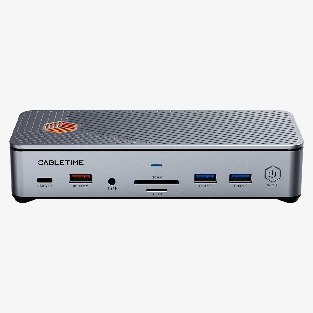 CABLETIME CB14S | 15-in-1 USB-C Docking Station with NVMe SSD Enclosure, Triple Display (2×HDMI + DP), 8K@30Hz, 10Gbps Data, 2.5Gbps LAN, 100W PD