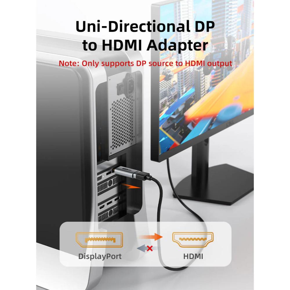 CABLETIME CP21B / CP22A | DisplayPort to HDMI Adapter | DP Male to HDMI Female | 4K@30Hz & 4K@60Hz