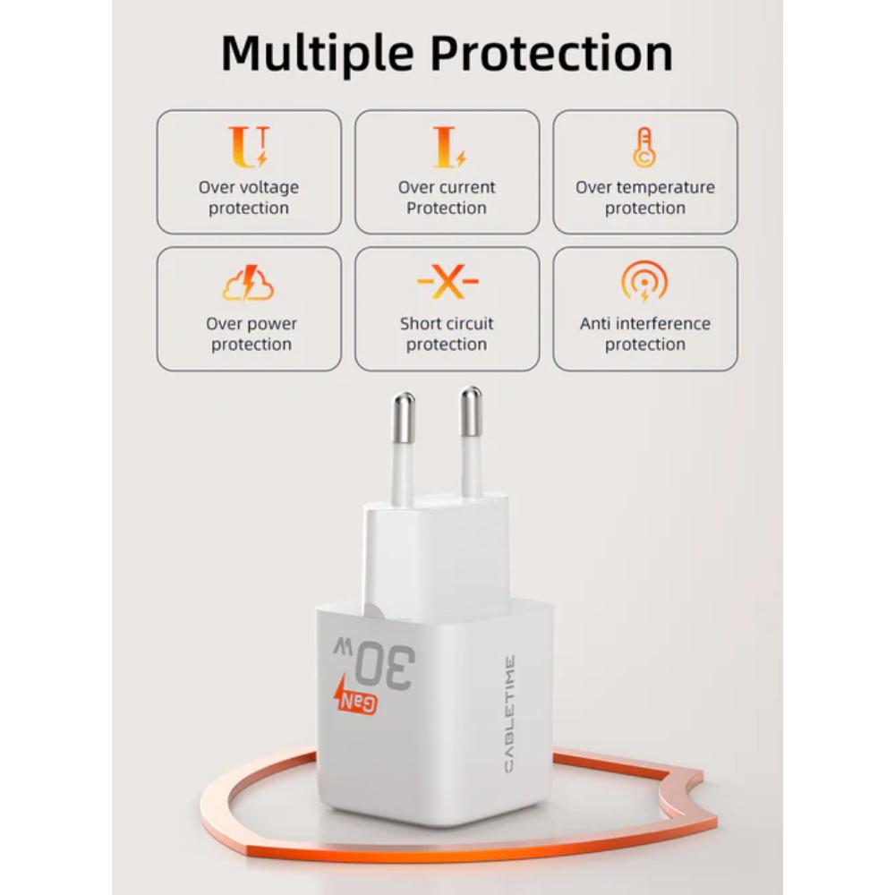 CABLETIME GA30W | 30W GaN USB-C Wall Charger PD 3.0